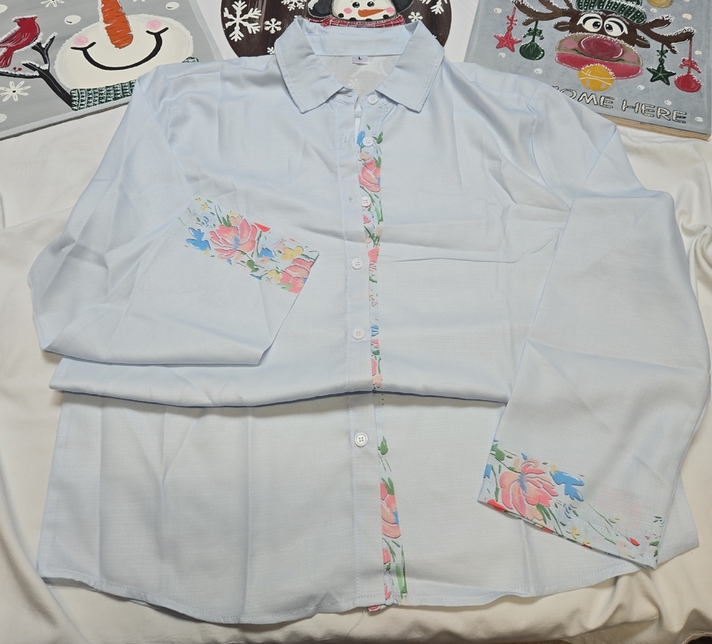Floral Accent White Button-Up Shirt